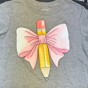 Gray Adults Shirt Pink Bow and Pencil Design adult graphic tee tshirt size SMALL
